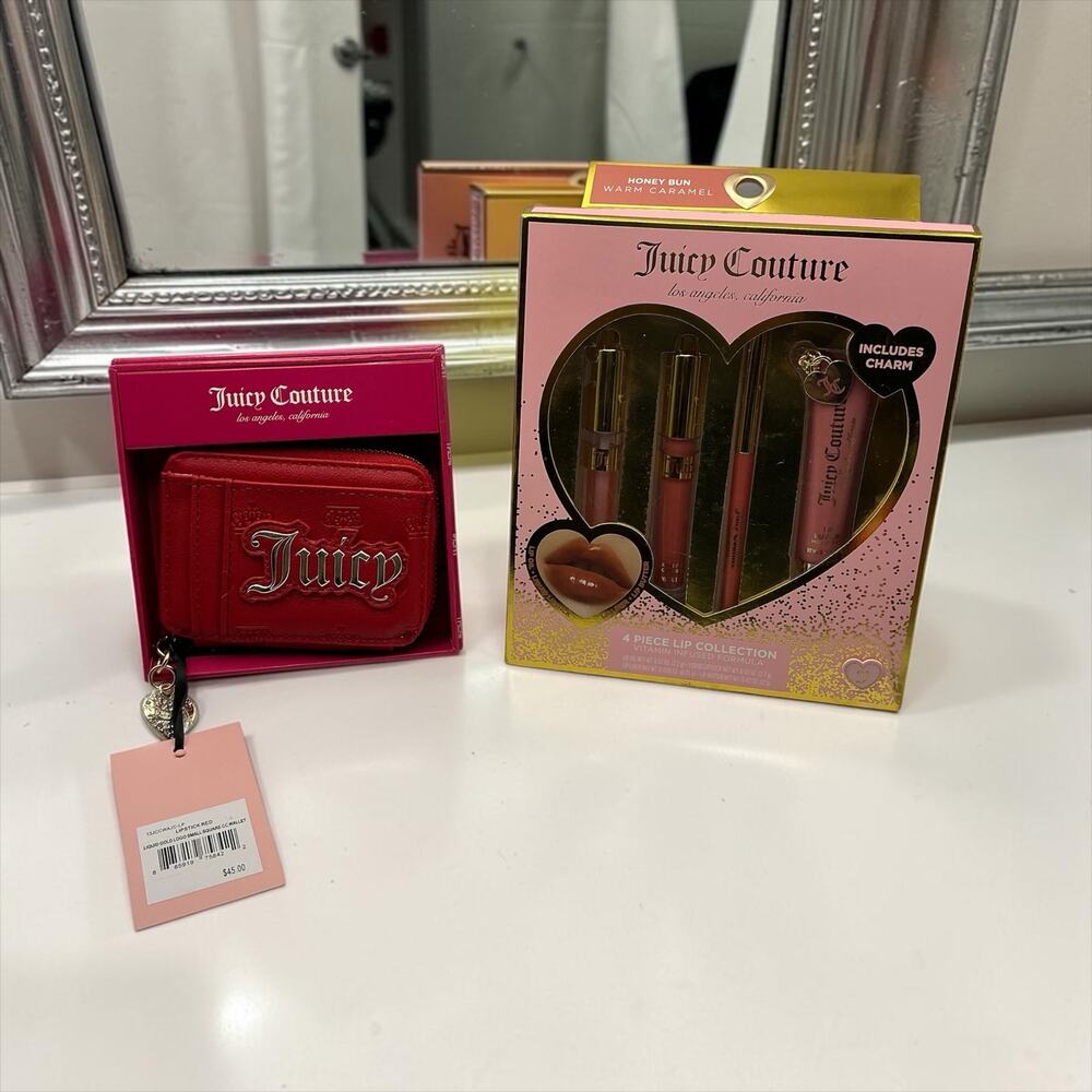 Juicy Couture Lip Gloss Set & Red Logo Wallet Bundle NWT